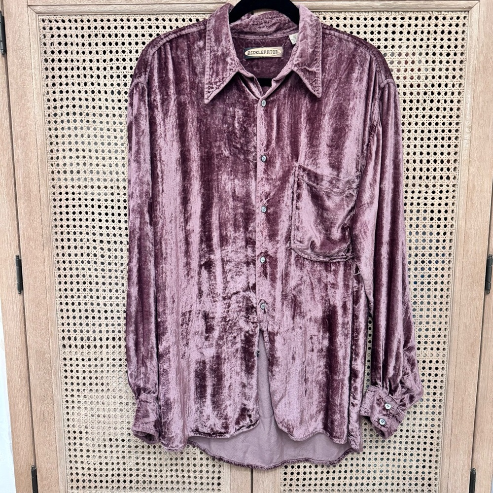 vtg 70s CRUSHED VELVET SHIRT // vintage L unisex menswear button down